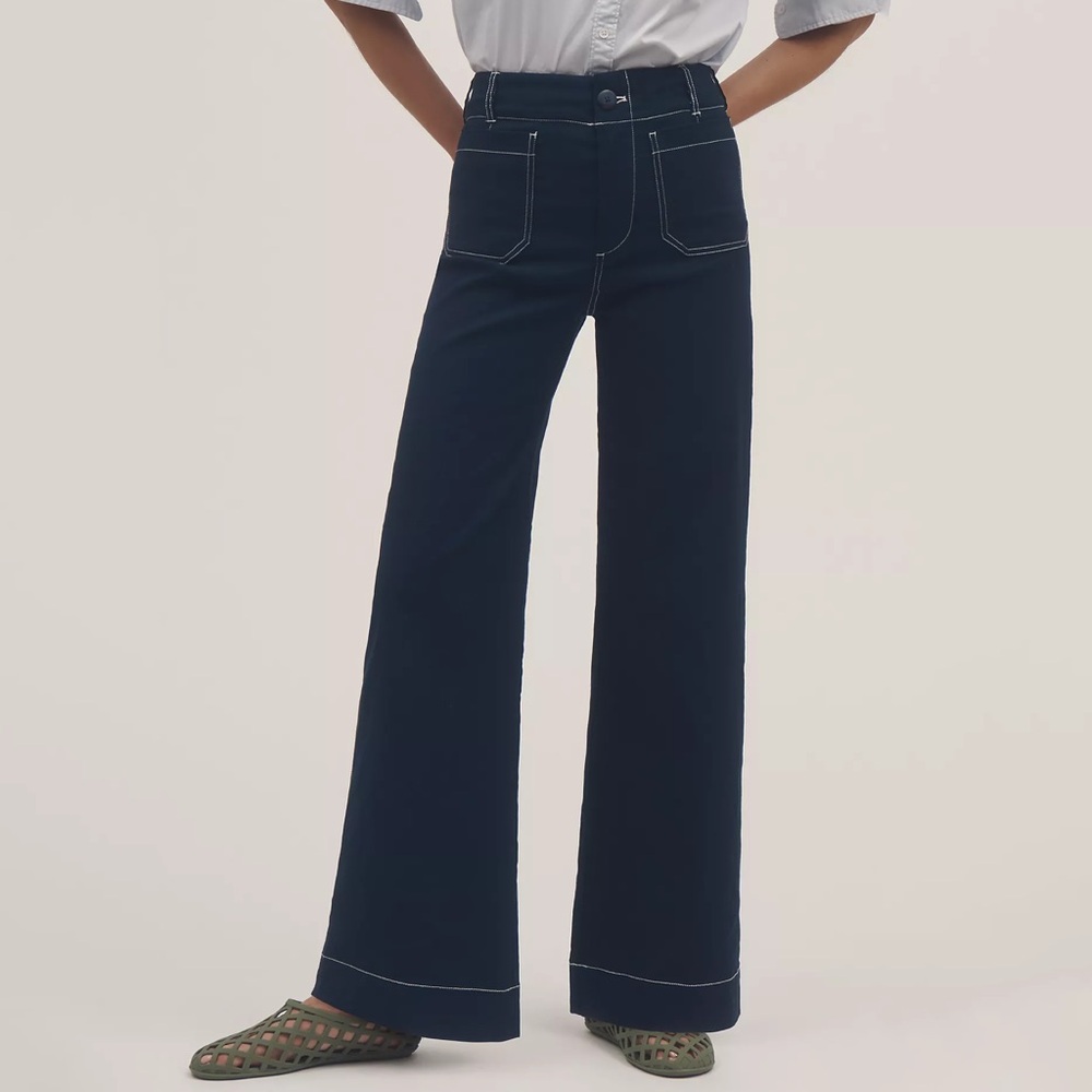 Anthropologie Maeve The Colette Linen Full Length Wide Leg Pants Magic Fabric